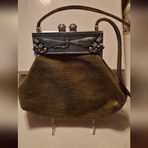 Vintage Olive Green Handbag with Silver Accents